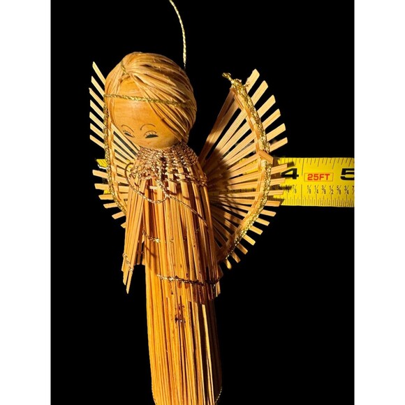 VTG wicker Wood Angel Christmas Ornaments Hand Made 8” Christmas Home Decor 70s - Picture 4 of 10